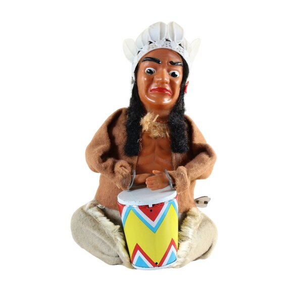 Tin Drumming Indian Chief Wind Up Toy Made In Japan Approx 7.5" Non Working Rare - Picture 1 of 8